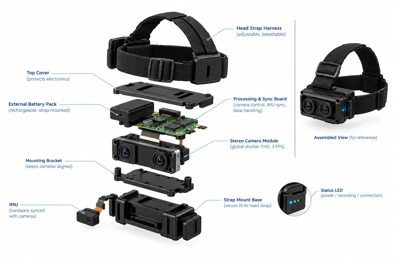 Headmounted mono and stereo camera configurations for egocentric data collection